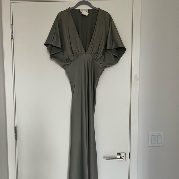 BHLDN Leila Deep-V Flutter-Sleeve Satin A-Line Gown - Picture 12 of 13
